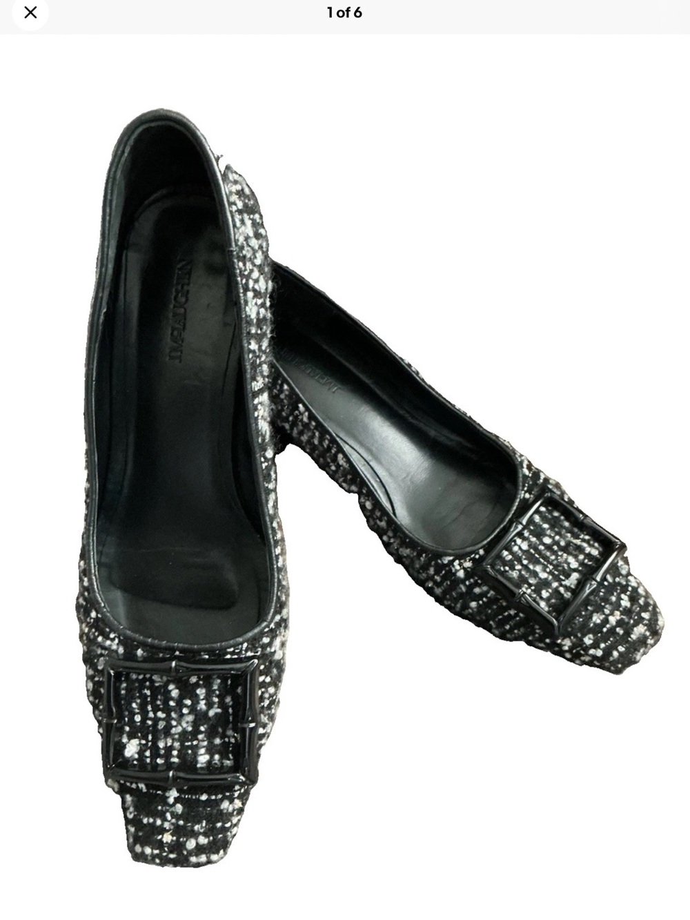 JMcLaughlin Black Tweed Square-Toe Loafers style with Decorative Buckle 6.5